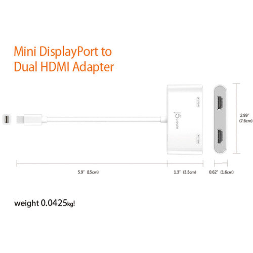 j5create Mini DisplayPort to Dual HDMI Adapter