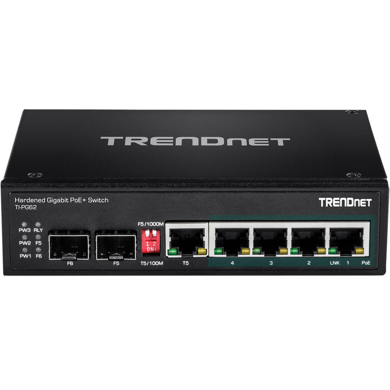 TRENDnet TI-PG62 6-Port Hardened Industrial Gigabit PoE+ DIN-Rail Switch