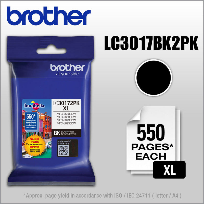 Brother LC3017BK High Yield XL Black Ink Cartridge (2-Pack)