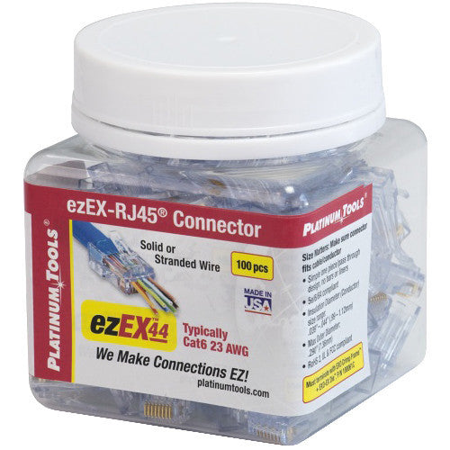 Platinum Tools EZ-EX44 RJ45 Connector for 1-1.12mm Conductors (500 Pieces, Bag Packaging)