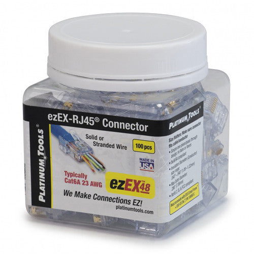 Platinum Tools EZ-EX48 RJ45 Connector for 1.09 -1.22mm Conductors (100 Pieces, Jar Packaging)