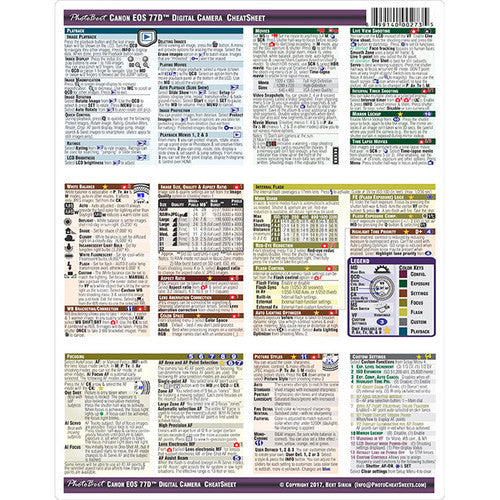 PhotoBert Cheat Sheet for Canon EOS 77D DSLR Camera