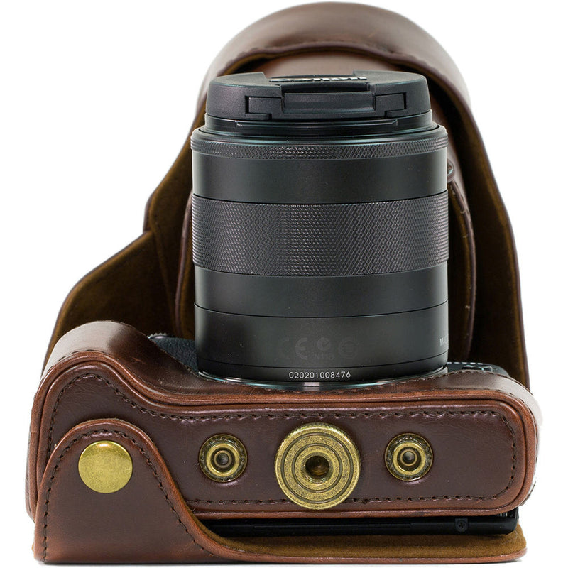 MegaGear Ever Ready Leather Camera Case for Canon EOS M3 with 18-55/55-200mm (Dark Brown)