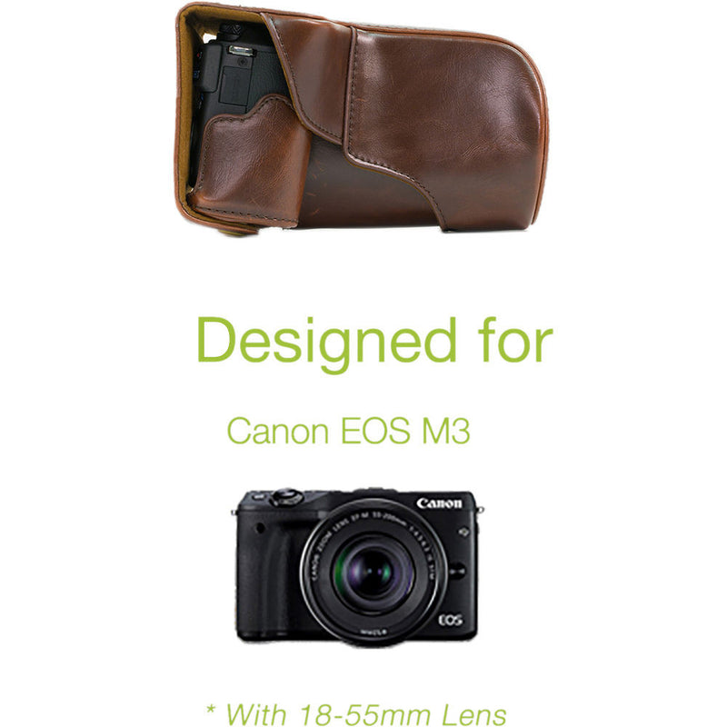 MegaGear Ever Ready Leather Camera Case for Canon EOS M3 with 18-55/55-200mm (Dark Brown)