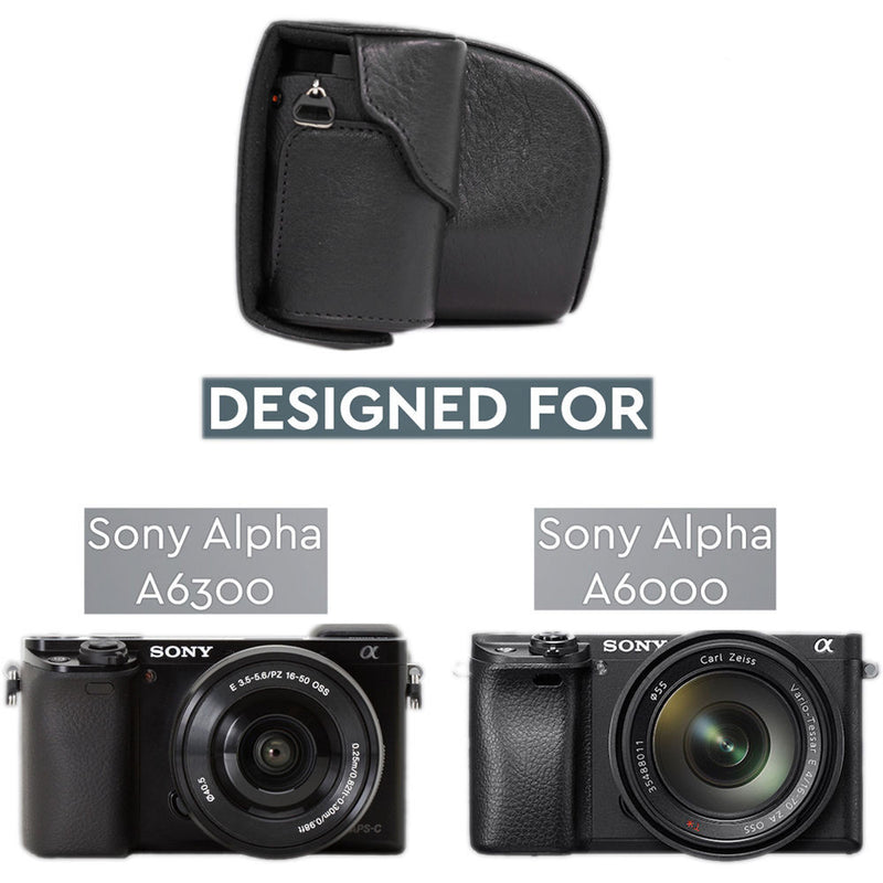 MegaGear Ever Ready Leather Camera Case for Sony a6000/a6300 with 16-50mm (Black)