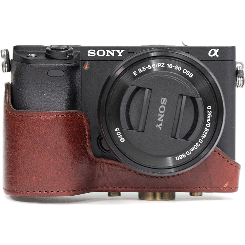 MegaGear Ever Ready Leather Camera Case for Sony a6000/a6300 with 16-50mm (Dark Brown)