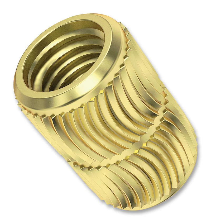 TR FASTENINGS M4-UHBRHESF Insert, Blind, Heat-Sert&trade;, Brass, Unheaded, 8.1mm x 6.1mm, M4, Pack of 100