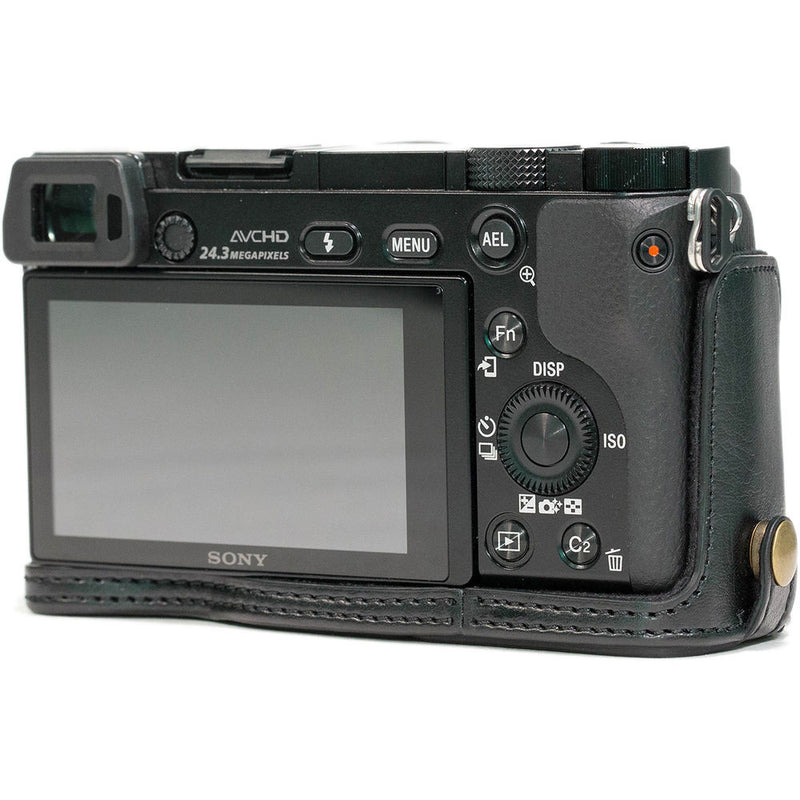 MegaGear Ever Ready Leather Half-Bottom Camera Case for Sony Alpha a6300 & a6000 (Black)