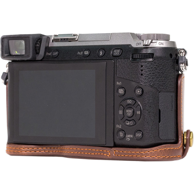 MegaGear Ever Ready Leather Half-Bottom Camera Case for Panasonic LUMIX GX85 (Dark Brown)