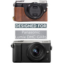 MegaGear Ever Ready Leather Half-Bottom Camera Case for Panasonic LUMIX GX85 (Dark Brown)