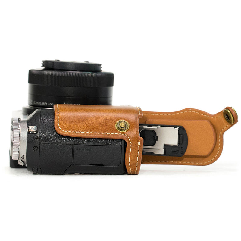 MegaGear Ever Ready Leather Half-Bottom Camera Case for Panasonic LUMIX GX85 (Light Brown)