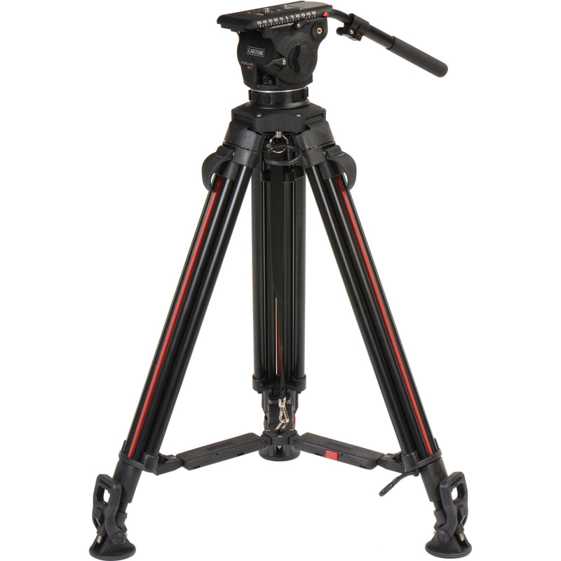 Cartoni Focus 12, 2-Stage Aluminum 100mm Smart Stop Tripod,Smart Lock Mid-Level Spreader, Pan Bar Soft Ca