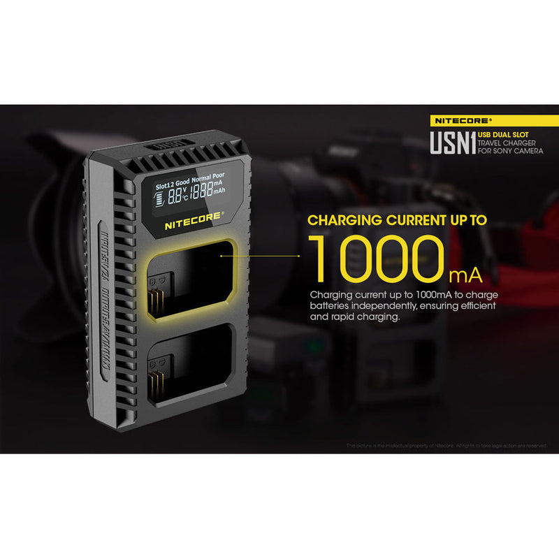 NITECORE USN1 Dual-Slot USB Travel Charger for Sony NP-FW50 Lithium-Ion Batteries