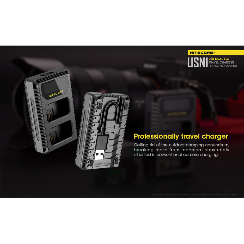 NITECORE USN1 Dual-Slot USB Travel Charger for Sony NP-FW50 Lithium-Ion Batteries