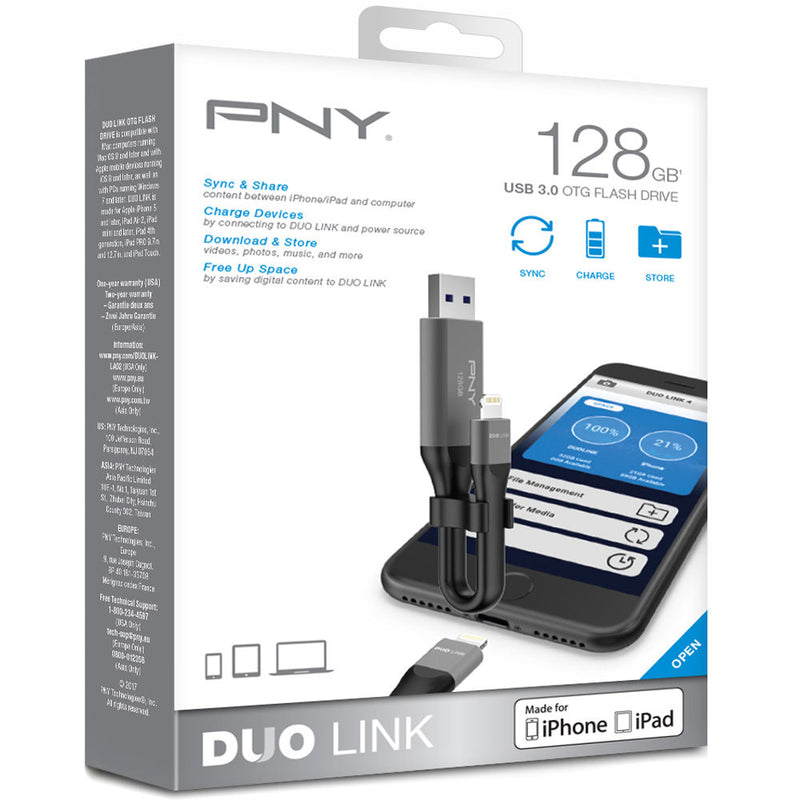PNY Technologies DUO LINK USB 3.0 OTG Flash Drive for iPhone & iPad (128GB)