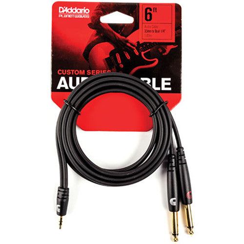 D'Addario Custom Series 1/8" Headphone Plug to Dual 1/4" Plugs Audio Cable (6')