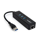 Rocstor 3-Port External Portable USB 3.0 Hub with Gigabit 10/100/1000 Ethernet