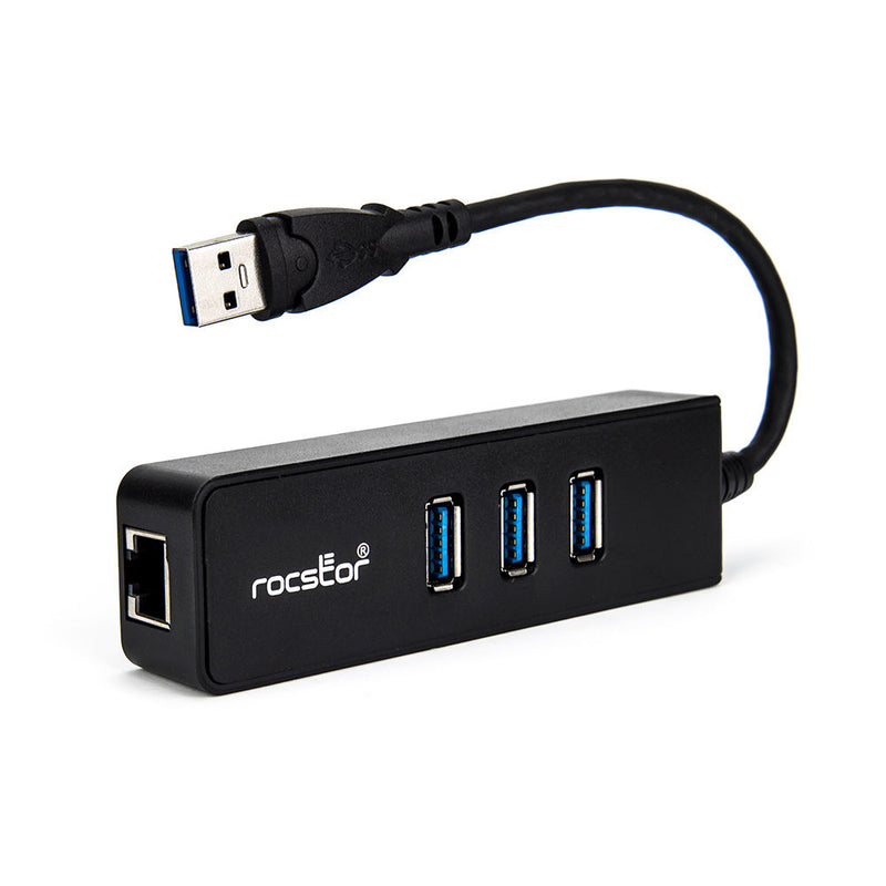 Rocstor 3-Port External Portable USB 3.0 Hub with Gigabit 10/100/1000 Ethernet