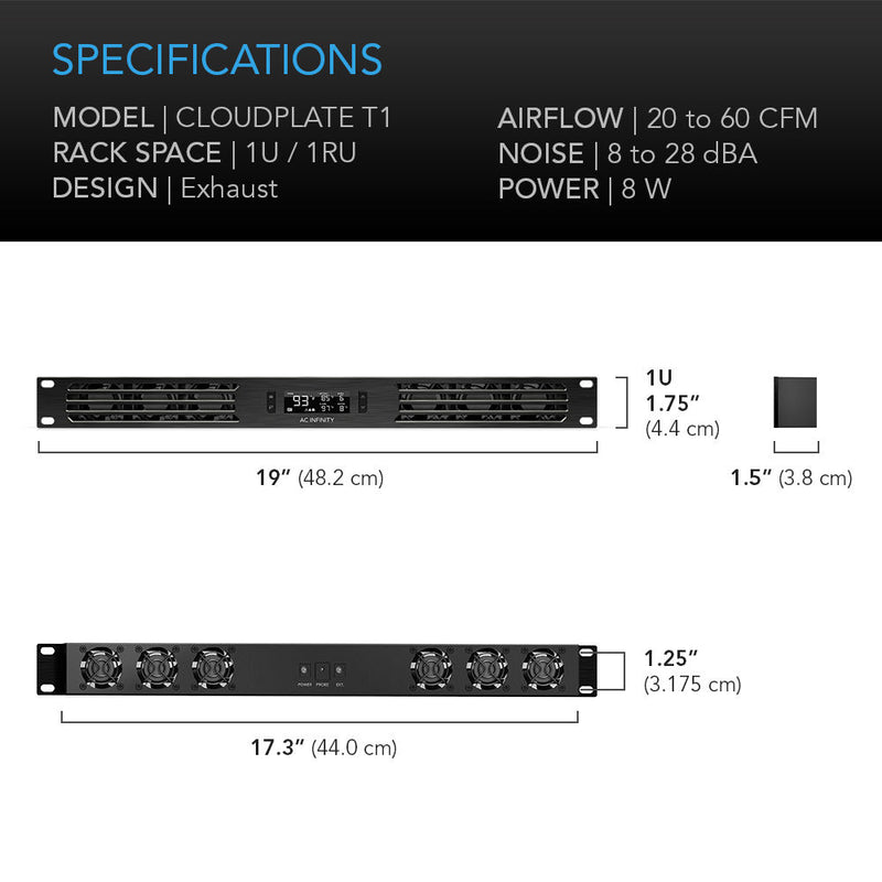 AC Infinity CLOUDPLATE T1 Quiet Rack Cooling Fan System (1 RU, Exhaust)