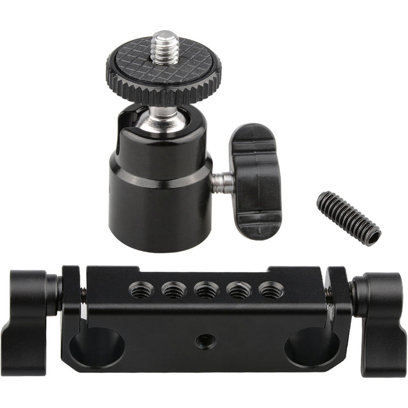 CAMVATE 15mm Rod Clamp Railblock for 15mm DSLR Rail Rig Rod Support System with 1/4" Hot Shoe Mount Mini Ball Head & Flash Bracket Holder Screw