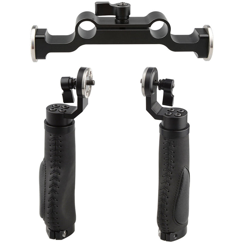 CAMVATE 15mm Rod & Black Leather Handle Shoulder Mount Rig with ARRI Rosette for DSLR Camera