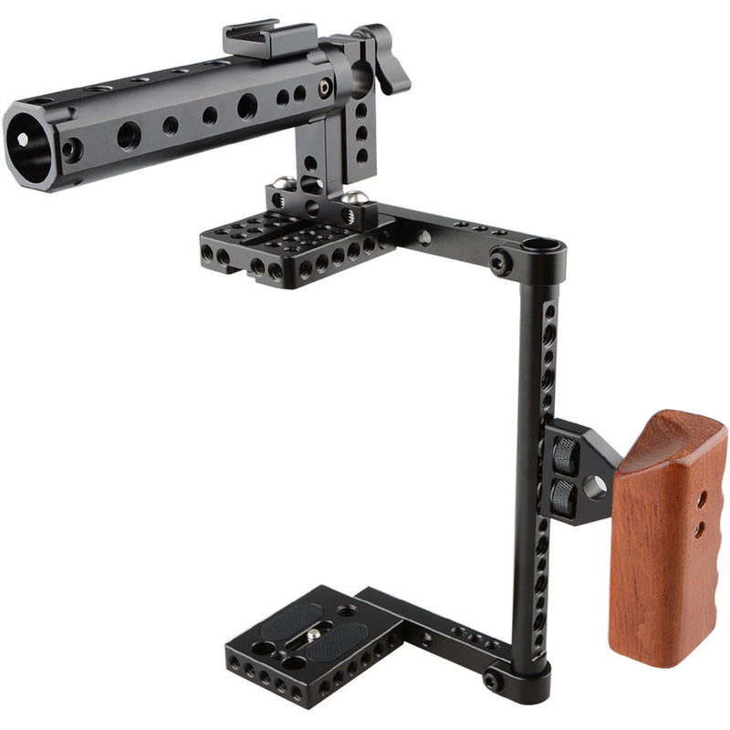 CAMVATE Universal Camera Cage with Top Handle and Wooden Handgrip