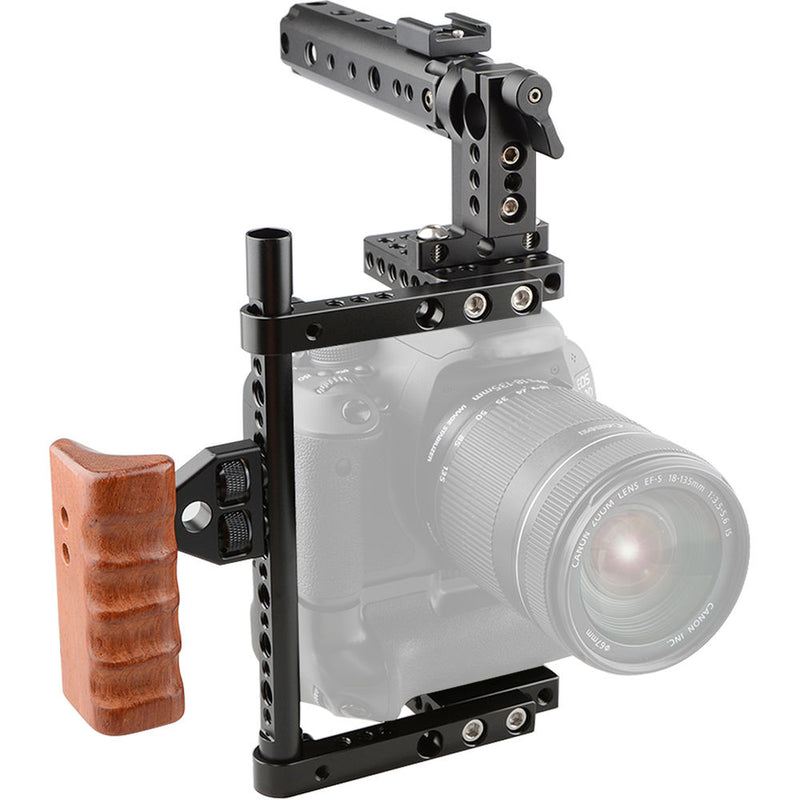 CAMVATE Universal Camera Cage with Top Handle and Wooden Handgrip