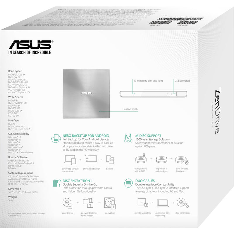 ASUS ZenDrive U9M External DVD Writer (Silver)