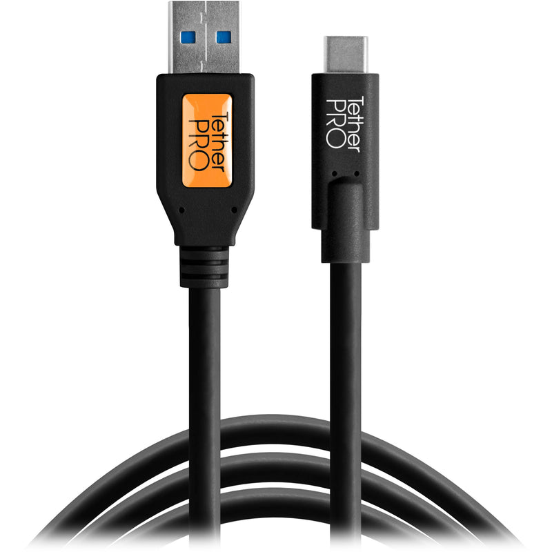 Tether Tools TetherPro USB Cable with TetherBLOCK Mounting Plate Kit (USB Type-C Male to USB 3.0 Type-A Male, Black)