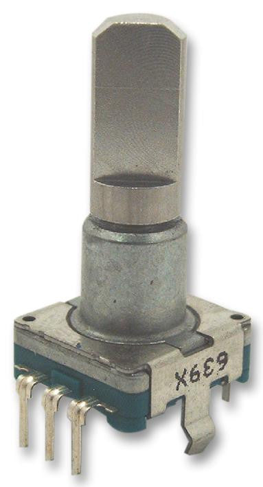 ALPS EC11E15244C0 Incremental Rotary Encoder, Metal Shaft, With Pushbutton, 11mm, Vertical, 30 Detents, 15 Pulses