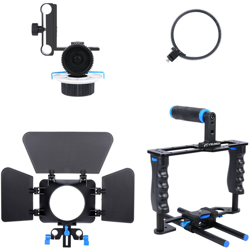 YELANGU Camera Cage with Matte Box Top Follow Focus &Handle Grip