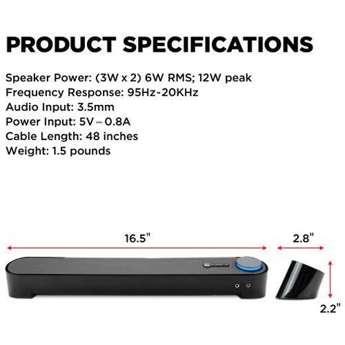 GOgroove SonaVERSE UBR USB-Powered Soundbar (Black)