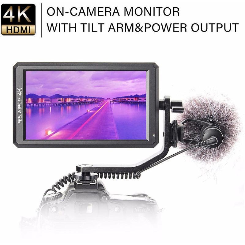 FeelWorld 5.7" IPS 4K HDMI On-Camera Monitor with Tilt Arm