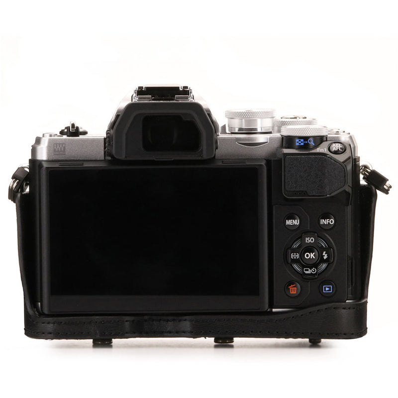 MegaGear Ever Ready Leather Camera Case for Olympus OM-D E-M10 Mark III with 14-42mm Lens (Black)