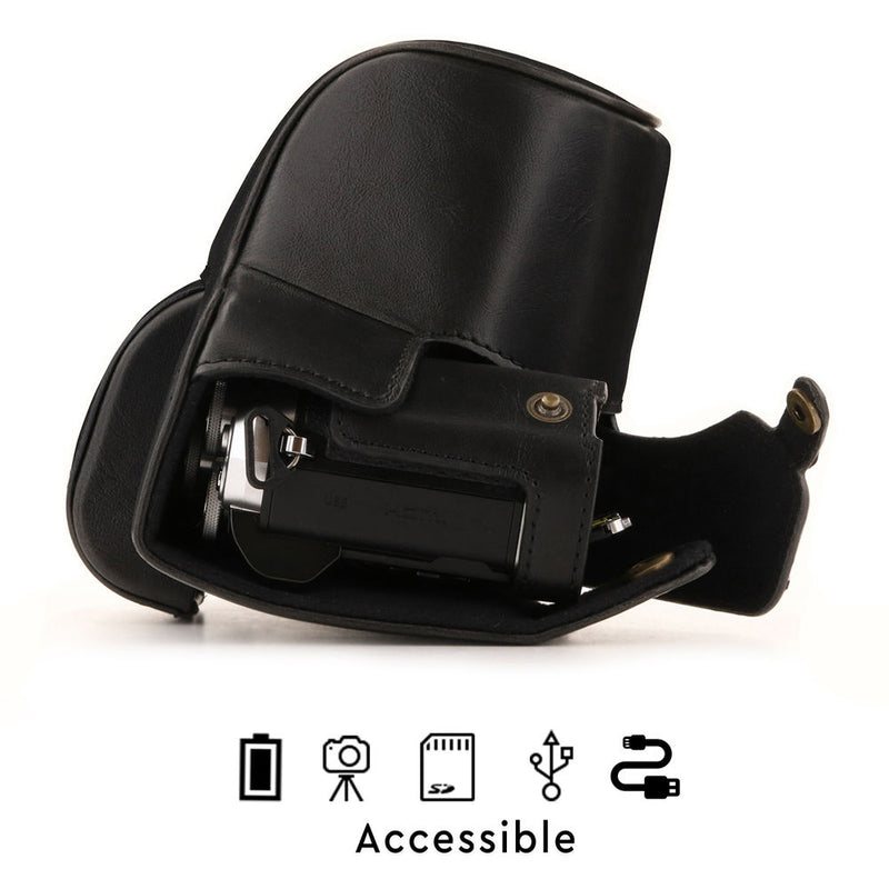 MegaGear Ever Ready Leather Camera Case for Olympus OM-D E-M10 Mark III with 14-42mm Lens (Black)