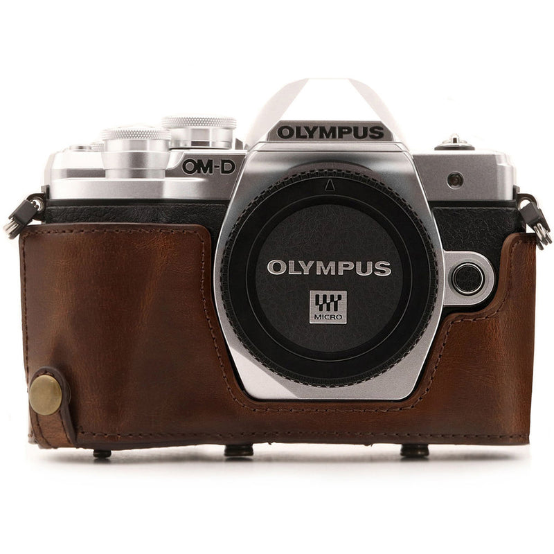 MegaGear Ever Ready Leather Camera Case for Olympus OM-D E-M10 Mark III with 14-42mm Lens (Dark Brown)