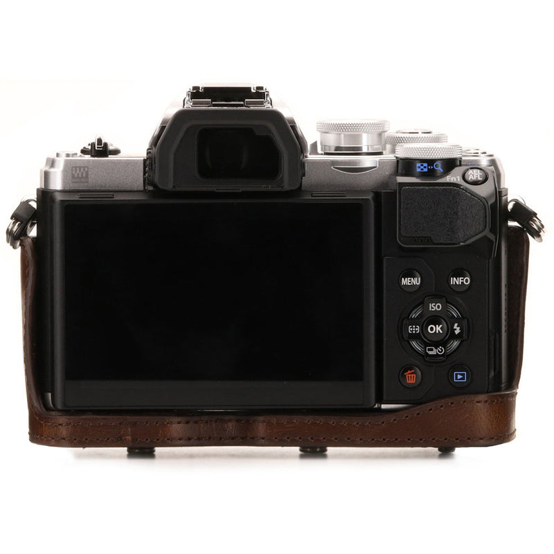 MegaGear Ever Ready Leather Camera Case for Olympus OM-D E-M10 Mark III with 14-42mm Lens (Dark Brown)