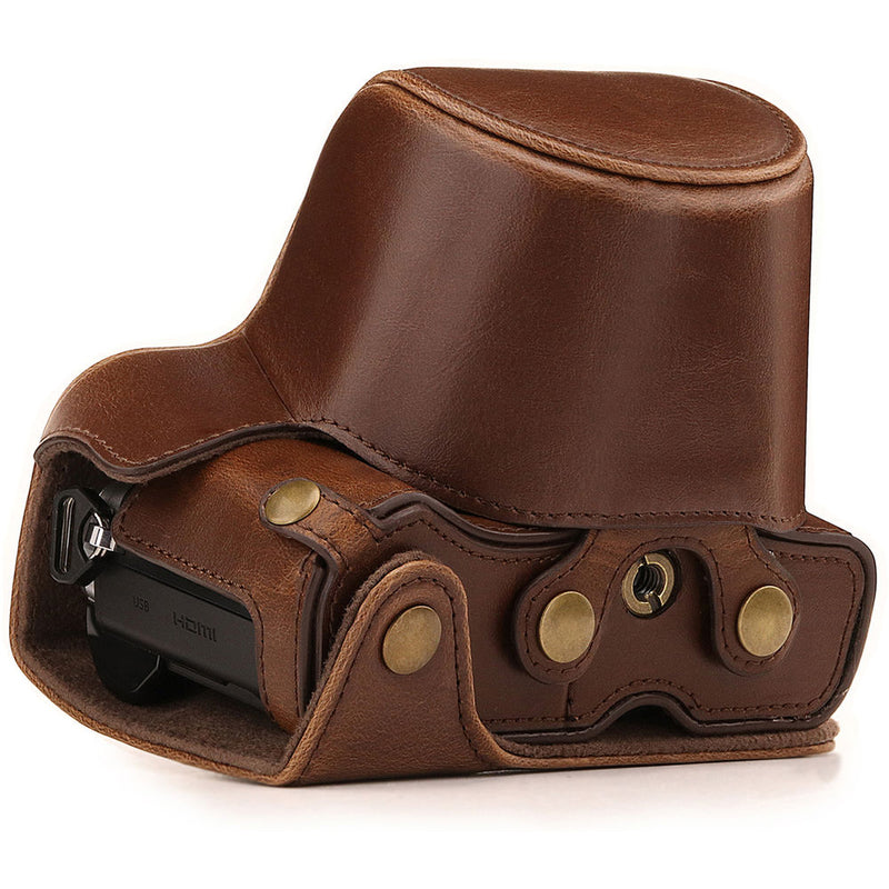 MegaGear Ever Ready Leather Camera Case for Olympus OM-D E-M10 Mark III with 14-42mm Lens (Dark Brown)