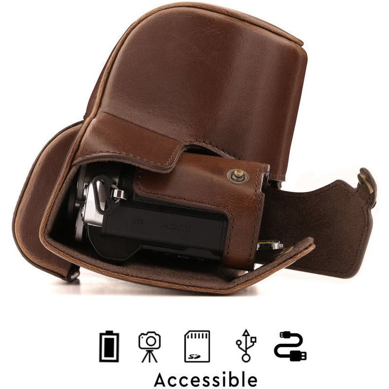 MegaGear Ever Ready Leather Camera Case for Olympus OM-D E-M10 Mark III with 14-42mm Lens (Dark Brown)