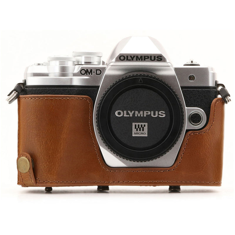 MegaGear Ever Ready Leather Camera Case for Olympus OM-D E-M10 Mark III with 14-42mm Lens (Light Brown)