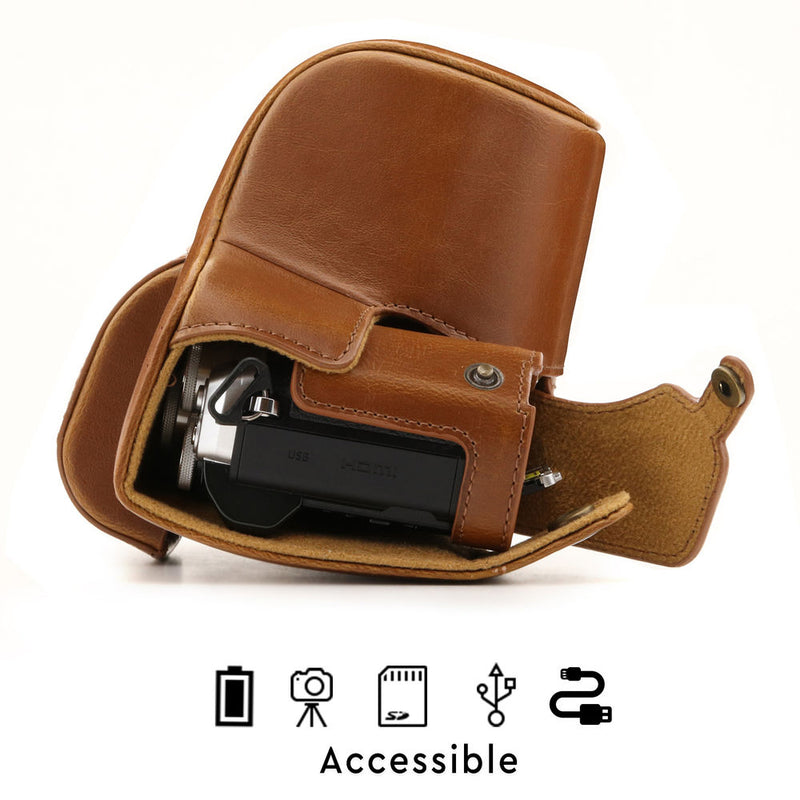 MegaGear Ever Ready Leather Camera Case for Olympus OM-D E-M10 Mark III with 14-42mm Lens (Light Brown)