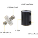 CAMVATE 15mm Micro Rod Stud with 1/4"-20 Threads with 1/4"-20 Male Adapter