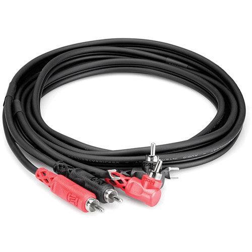 Hosa Technology 2 RCA Male to 2 RCA Male Angled with Ground Strap Cable - 10'