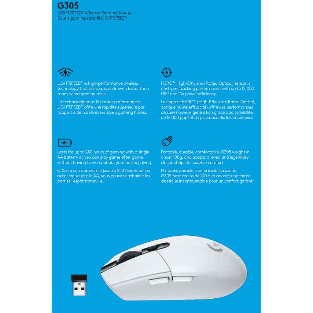 Logitech G305 Lightspeed Wireless Gaming Mouse - White - 910-005291 
