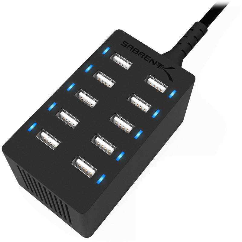 Sabrent 10-Port USB Charging Station 12 Amps/ 60 Watts (Black)