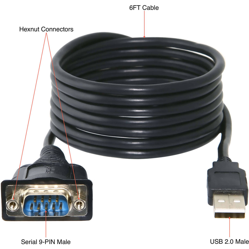 Sabrent USB to Serial Cable FTDI Chipset (6'/Hexnuts)