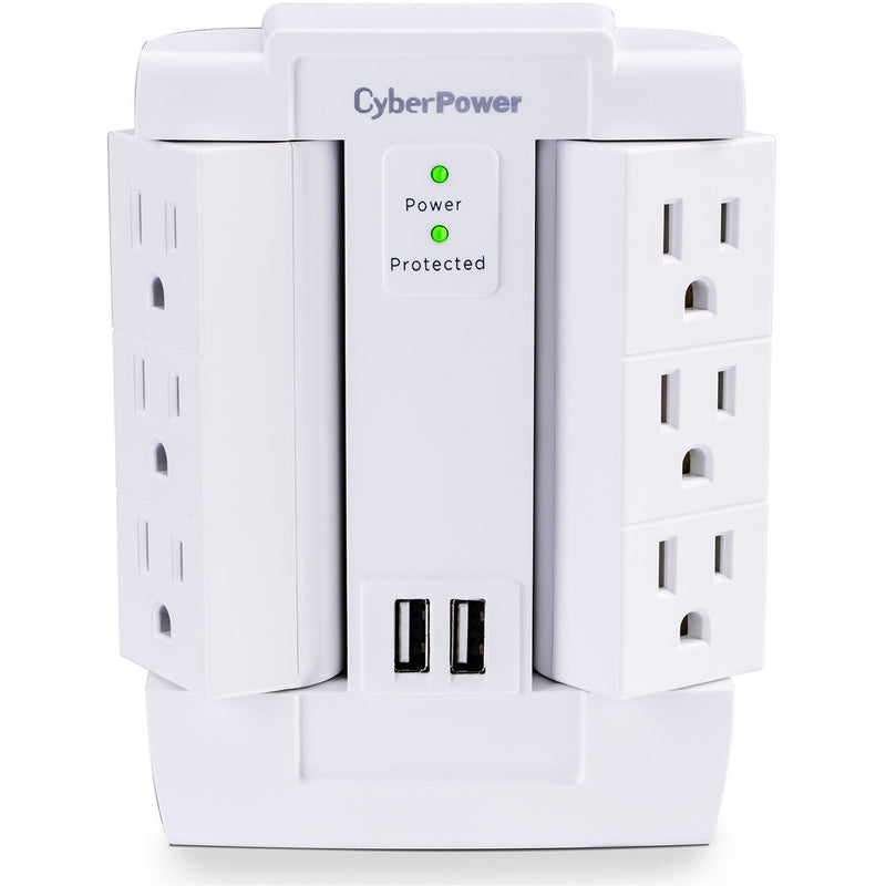 CyberPower Wall Tap with 1200 Joules Surge Protector, 2 USB 2.4A Shared, 6 Swivel Outlet (White)