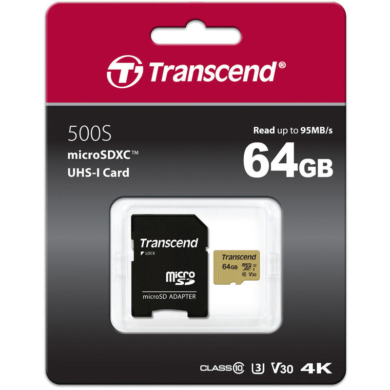 Transcend 64GB 500S UHS-I microSDXC Memory Card with SD Adapter