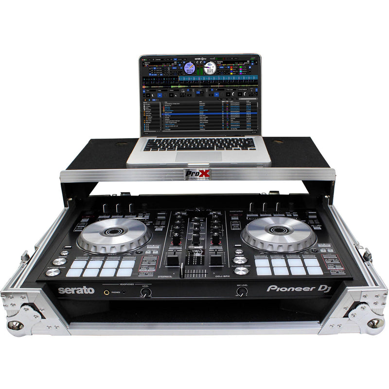 ProX Flight Case for Pioneer DDJ-SR2 Controller with Laptop Shelf and LED Kit (Silver-on-Black)