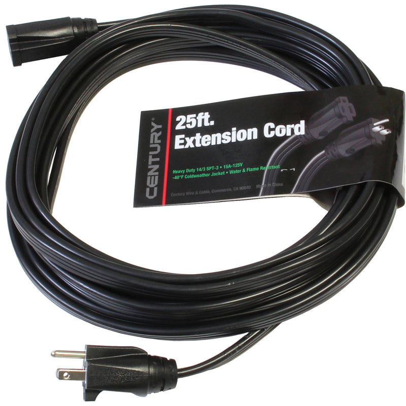Century Wire and Cable 14 AWG Flat SPT-3 Extension Cord (25', Black)